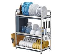 PPSMFAMZ Drainage Rack Dish Drainer Kitchen Countertop Dish Drying Organizer Rack Space-Saving Utensil Holder Multifunctional Three-Tier Large Capacity Stainless Steel Silver Storage Rack with Plastic