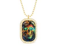 Ppsychedelic Pirates Skull Brilliant White Diamond Necklaces Jewelry Square Dainty Pendant Necklace Gift for Women