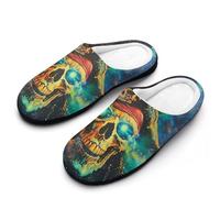 Ppsychedelic Pirates Skull Men's Cotton Slippers Indoor House Shoes Warm Gift for Travel Bedroom Hotel 13-14(46-47)