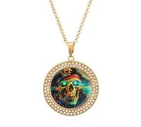 Ppsychedelic Pirates Skull Multicolored Diamond Necklaces Jewelry Brilliant Circle Pendant Necklace Gift for Women