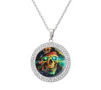 Ppsychedelic Pirates Skull Multicolored Diamond Necklaces Jewelry Brilliant Circle Pendant Necklace Gift for Women