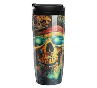 Ppsychedelic Pirates Skull Portable Coffee Cups Insulated Mug Water Tumbler with Lid Sealed for Hot Cold Drinks 350ml