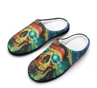 Ppsychedelic Pirates Skull Women's Cotton Slippers Indoor Outdoor House Shoes Warm Gift for Travel Bedroom Hotel 11-12(42-43)