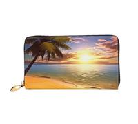 PPTHSNVB American Flag Firework Women's Wallet Large Capacity Credit Card Holder Zip Phone Clutch Ladies Travel Purse, Sunset Palm, One Size, Classic