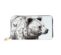 PPTHSNVB American Flag Firework Women's Wallet Large Capacity Credit Card Holder Zip Phone Clutch Ladies Travel Purse, Wildlife Hand Drawn Bear Animal, One Size, Classic