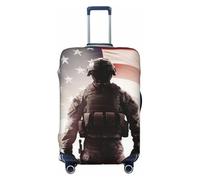 PPTHSNVB American Flag Soldier Luggage Covers for Suitcase Elastic Suitcase Cover Protector Dustproof Anti-Scratch Thicken Travel Luggage Cover Washable Baggage Covers Fit 18-32 Inch Luggage, Black