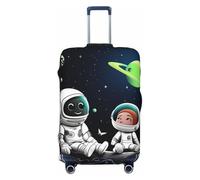PPTHSNVB Astronaut And Alien Luggage Covers for Suitcase Elastic Suitcase Cover Protector Dustproof Anti-Scratch Thicken Travel Luggage Cover Washable Baggage Covers Fit 18-32 Inch Luggage, Black, L
