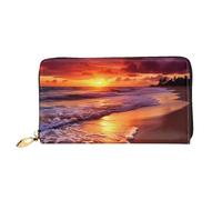 PPTHSNVB Beautiful Beach Sunset Women's Wallet Large Capacity Credit Card Holder Zip Phone Clutch Ladies Travel Purse, Beautiful Beach Sunset, One Size, Classic