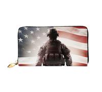 PPTHSNVB Beautiful Beach Sunset Women's Wallet Large Capacity Credit Card Holder Zip Phone Clutch Ladies Travel Purse, American Flag Soldier, One Size, Classic