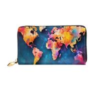 PPTHSNVB Beautiful Beach Sunset Women's Wallet Large Capacity Credit Card Holder Zip Phone Clutch Ladies Travel Purse, Abstract World Map, One Size, Classic