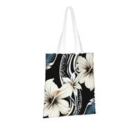PPTHSNVB Black and white hawaiian flowers Canvas Tote Bag for Women Reusable Shopping Grocery Bags with Handles Cloth bags