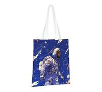 PPTHSNVB Black astronaut on blue Canvas Tote Bag for Women Reusable Shopping Grocery Bags with Handles Cloth bags