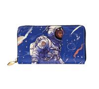 PPTHSNVB Black astronaut on blue Women's Wallet Large Capacity Credit Card Holder Zip Phone Clutch Ladies Travel Purse, Black Astronaut On Blue, One Size, Classic