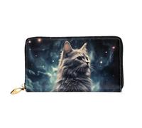 PPTHSNVB Black astronaut on blue Women's Wallet Large Capacity Credit Card Holder Zip Phone Clutch Ladies Travel Purse, A Cat In A Nebula, One Size, Classic