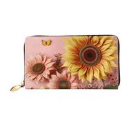 PPTHSNVB Black astronaut on blue Women's Wallet Large Capacity Credit Card Holder Zip Phone Clutch Ladies Travel Purse, Big Sunflower, One Size, Classic