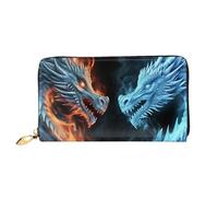PPTHSNVB Black White Stripes Red Rose Flowers Women's Wallet Large Capacity Credit Card Holder Zip Phone Clutch Ladies Travel Purse, Ice And Fire Dragons, One Size, Classic