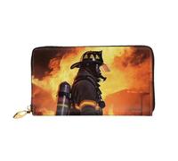 PPTHSNVB Black White Stripes Red Rose Flowers Women's Wallet Large Capacity Credit Card Holder Zip Phone Clutch Ladies Travel Purse, Firefighter Fireman Flame, One Size, Classic