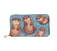 PPTHSNVB Blue Musical Notes Women's Wallet Large Capacity Credit Card Holder Zip Phone Clutch Ladies Travel Purse, Animal Cute Brown Otters, One Size, Classic