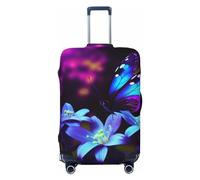 PPTHSNVB Blue Purple Flower Butterfly Luggage Covers for Suitcase Elastic Suitcase Cover Protector Dustproof Anti-Scratch Thicken Travel Luggage Cover Washable Baggage Covers Fit 18-32 Inch Luggage