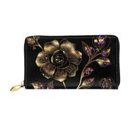 PPTHSNVB Cat Under Blanket Women's Wallet Large Capacity Credit Card Holder Zip Phone Clutch Ladies Travel Purse, Black And Gold Flowers, One Size, Classic