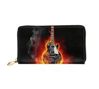 PPTHSNVB Cat Under Blanket Women's Wallet Large Capacity Credit Card Holder Zip Phone Clutch Ladies Travel Purse, Burning Guitar, One Size, Classic