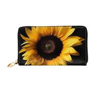 PPTHSNVB Cherry fruit Women's Wallet Large Capacity Credit Card Holder Zip Phone Clutch Ladies Travel Purse, Sunflower On Black Background, One Size, Classic