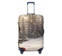 PPTHSNVB Christmas Wood Luggage Covers for Suitcase Elastic Suitcase Cover Protector Dustproof Anti-Scratch Thicken Travel Luggage Cover Washable Baggage Covers Fit 18-32 Inch Luggage, Black, L