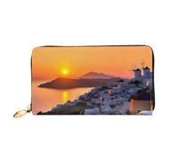 PPTHSNVB Christmas Wood Women's Wallet Large Capacity Credit Card Holder Zip Phone Clutch Ladies Travel Purse, Greece Island Sunset Landscape, One Size, Classic