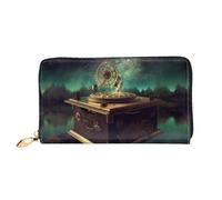 PPTHSNVB Christmas Wood Women's Wallet Large Capacity Credit Card Holder Zip Phone Clutch Ladies Travel Purse, Dream Music Box, One Size, Classic