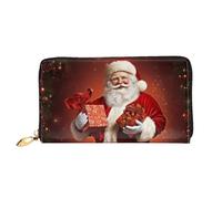 PPTHSNVB Christmas Wood Women's Wallet Large Capacity Credit Card Holder Zip Phone Clutch Ladies Travel Purse, Lovely Santa Claus, One Size, Classic