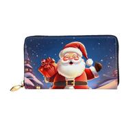 PPTHSNVB Christmas Wood Women's Wallet Large Capacity Credit Card Holder Zip Phone Clutch Ladies Travel Purse, Christmas Santa Claus, One Size, Classic