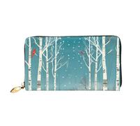 PPTHSNVB Christmas Wood Women's Wallet Large Capacity Credit Card Holder Zip Phone Clutch Ladies Travel Purse, Merry Christmas Birch Tree, One Size, Classic
