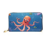 PPTHSNVB Coconut Palm Beach Women's Wallet Large Capacity Credit Card Holder Zip Phone Clutch Ladies Travel Purse, Cartoon Octopus Fish, One Size, Classic