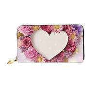 PPTHSNVB Coconut Palm Beach Women's Wallet Large Capacity Credit Card Holder Zip Phone Clutch Ladies Travel Purse, Card Heart Shape Flowers, One Size, Classic
