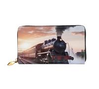PPTHSNVB Colorful Candy Women's Wallet Large Capacity Credit Card Holder Zip Phone Clutch Ladies Travel Purse, Steam Train Depart Sunset, One Size, Classic