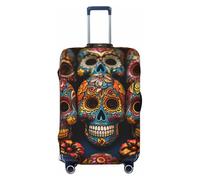 PPTHSNVB Colorful Sugar Skulls Luggage Covers for Suitcase Elastic Suitcase Cover Protector Dustproof Anti-Scratch Thicken Travel Luggage Cover Washable Baggage Covers Fit 18-32 Inch Luggage, Black, M