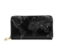 PPTHSNVB Cool Cheetah Leopard Women's Wallet Large Capacity Credit Card Holder Zip Phone Clutch Ladies Travel Purse, Black World Map, One Size, Classic