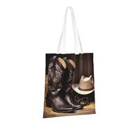 PPTHSNVB Cowboy Black Hat Western Boots Canvas Tote Bag for Women Reusable Shopping Grocery Bags with Handles Cloth bags