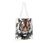 PPTHSNVB Crazy polka dots Canvas Tote Bag for Women Reusable Shopping Grocery Bags with Handles Cloth bags, Black and White Doodle Tiger, One Size