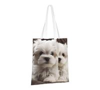 PPTHSNVB Cute Maltese Puppy Canvas Tote Bag for Women Reusable Shopping Grocery Bags with Handles Cloth bags
