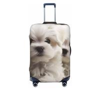 PPTHSNVB Cute Maltese Puppy Luggage Covers for Suitcase Elastic Suitcase Cover Protector Dustproof Anti-Scratch Thicken Travel Luggage Cover Washable Baggage Covers Fit 18-32 Inch Luggage, Black, XL