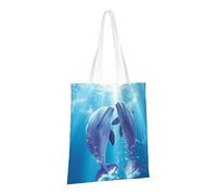 PPTHSNVB Dolphins in Love Canvas Tote Bag for Women Reusable Shopping Grocery Bags with Handles Cloth bags