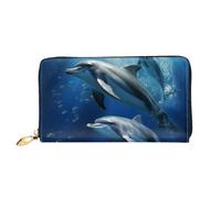 PPTHSNVB Eiffel Tower Winter Rainy Women's Wallet Large Capacity Credit Card Holder Zip Phone Clutch Ladies Travel Purse, Cute Dolphins, One Size, Classic