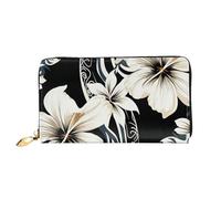 PPTHSNVB Fire and ice dragons Women's Wallet Large Capacity Credit Card Holder Zip Phone Clutch Ladies Travel Purse, Black And White Hawaiian Flowers, One Size, Classic