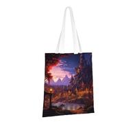 PPTHSNVB Fire And Water Pattern Canvas Tote Bag for Women Reusable Shopping Grocery Bags with Handles Cloth bags, Fantasy Town, One Size