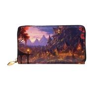 PPTHSNVB Fire And Water Pattern Women's Wallet Large Capacity Credit Card Holder Zip Phone Clutch Ladies Travel Purse, Fantasy Town, One Size, Classic