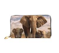PPTHSNVB Fire And Water Pattern Women's Wallet Large Capacity Credit Card Holder Zip Phone Clutch Ladies Travel Purse, Elephant Family, One Size, Classic