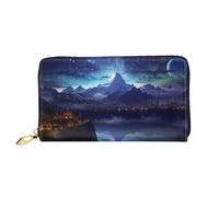 PPTHSNVB Fire And Water Pattern Women's Wallet Large Capacity Credit Card Holder Zip Phone Clutch Ladies Travel Purse, Fantasy Night Scene, One Size, Classic