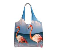 PPTHSNVB Flamingo Walking on The Beach Canvas Tote Bag for Women Reusable Shopping Grocery Bags with Handles Cloth bags