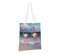 PPTHSNVB Flamingo Walking on The Beach Canvas Tote Bag for Women Reusable Shopping Grocery Bags with Handles Cloth bags